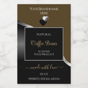Dark Brown Black Wavy Silver Hearts Product Labels