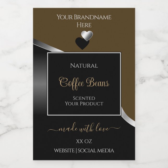 Dark Brown Black Wavy Silver Hearts Product Labels (Single Label)