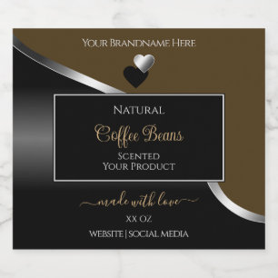 Dark Brown Black Wavy Silver Hearts Product Labels