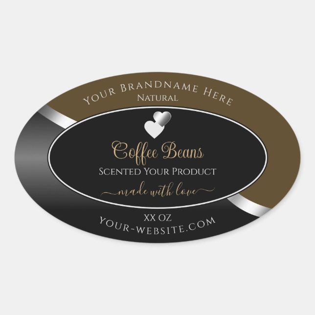 Dark Brown Black Wavy Silver Hearts Product Labels (Front)