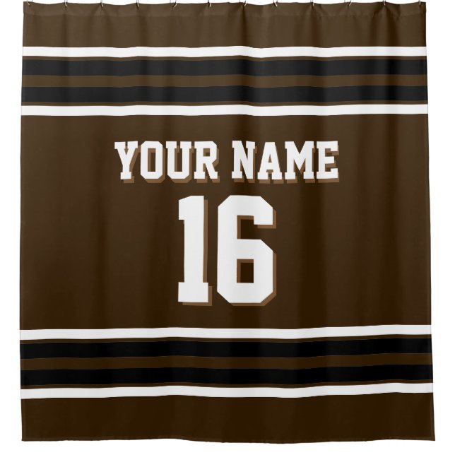 Dark Brown Black White Stripes Sports Jersey Shower Curtain (Front)