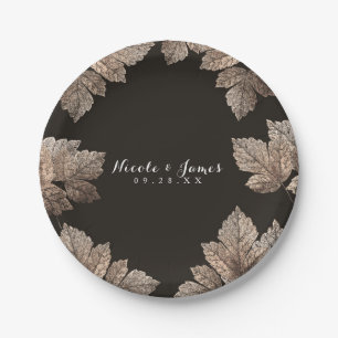 Dark Brown & Bronze Leaves Rustic Custom Fall Paper Plate