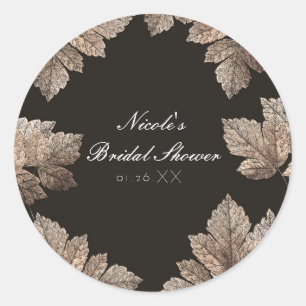 Dark Brown & Bronze Leaves Rustic Fall Favour Classic Round Sticker