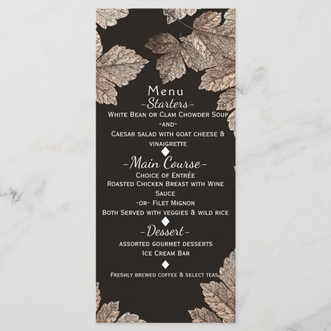 Dark Brown & Bronze Leaves Rustic Fall Menu (Front)