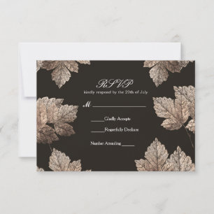 Dark Brown & Bronze Leaves Rustic Fall RSVP Card