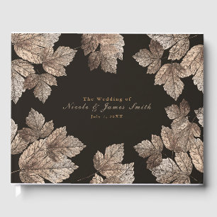 Dark Brown & Bronze Leaves Rustic Fall Wedding Guest Book