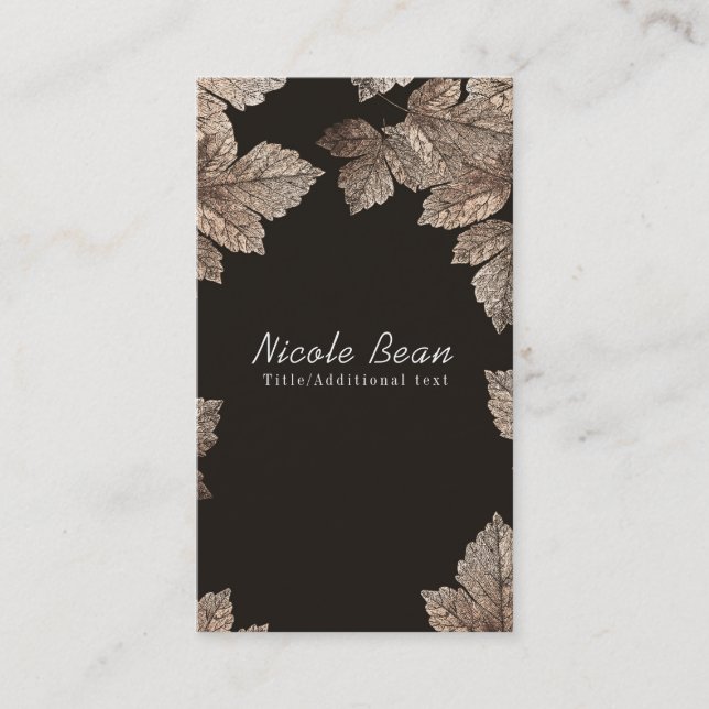 Dark Brown & Bronze Leaves Rustic Glam Custom Business Card (Front)
