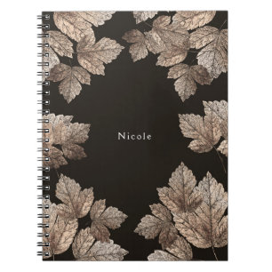 Dark Brown & Bronze Leaves Rustic Glam Custom Notebook