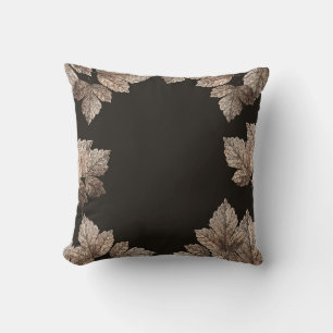 Dark Brown & Bronze Leaves Rustic Glam Fall Cushion