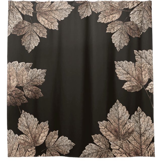 Dark Brown & Bronze Leaves Rustic Glam Fall Shower Curtain (Front)
