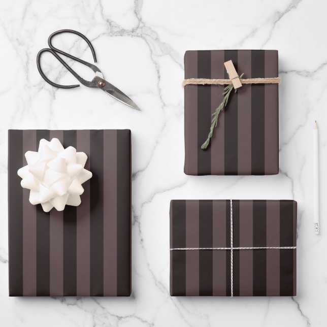 Dark Brown & Brown Stone Stripes Wrapping Paper Sheet (Front)