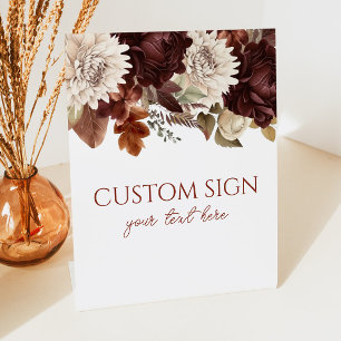 Dark Brown Burgundy Floral Custom Party Pedestal Sign