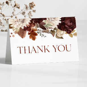 Dark Brown Burgundy Floral Flowers Baby Shower Thank You Card