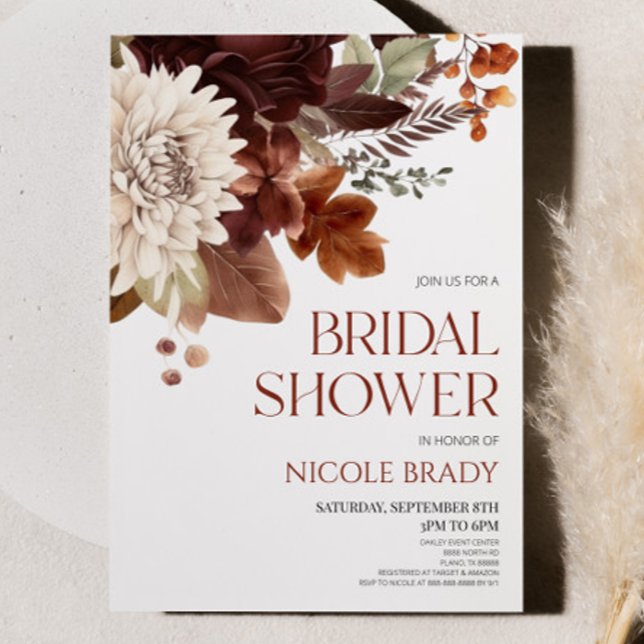 Dark Brown Burgundy Floral Flowers Bridal Shower Invitation (Creator Uploaded)