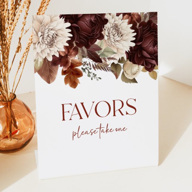 Dark Brown Burgundy Floral Party Favours Sign (Creator Uploaded)