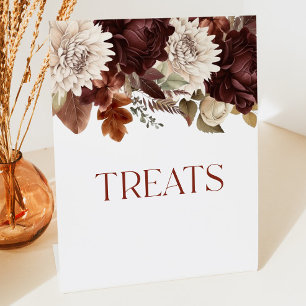 Dark Brown Burgundy Floral Treats Table Party Pedestal Sign