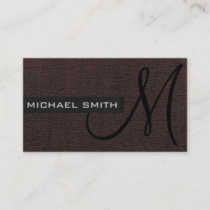 Dark Brown Canvas Elegant Monogram Business Card