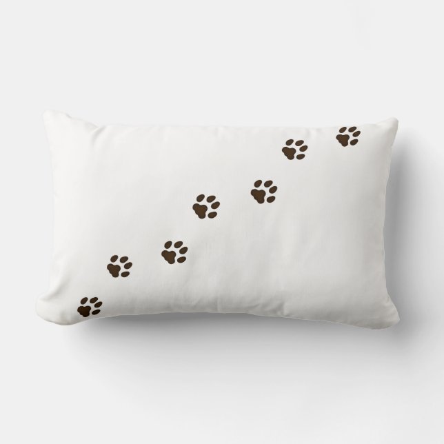 Dark Brown Cat Paw Prints Feline Tracks White  Lumbar Cushion (Front)