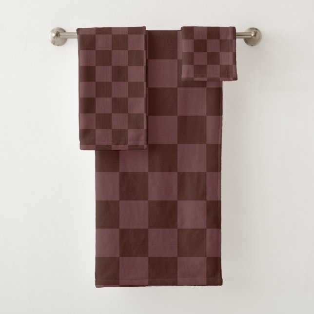 Dark Brown Chequerboard Bath Towel Set (Insitu)