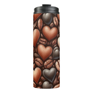 DARK BROWN COFFEE BEANS IN HEART SHAPE THERMAL TUMBLER