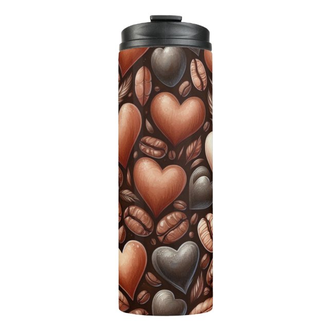 DARK BROWN COFFEE BEANS IN HEART SHAPE THERMAL TUMBLER (Front)