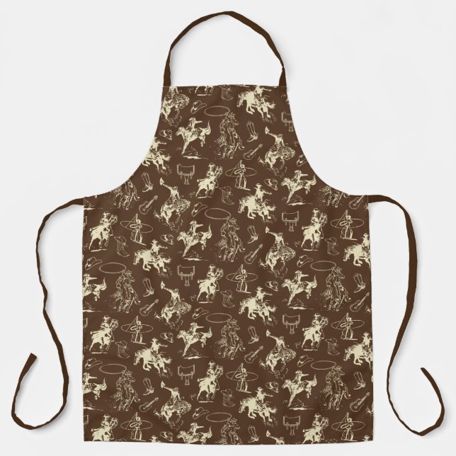 Dark Brown Cowboys Rodeo Western Horses Apron (Front)