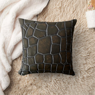 Dark Brown Crocodile Alligator Skin Leather Textur Cushion