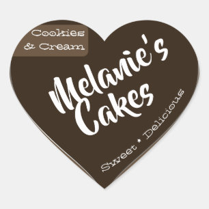 Dark Brown Custom Bakery Cake Cookies Packaging Heart Sticker