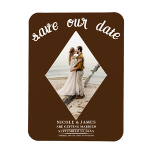 Dark Brown Diamond Photo Wedding Save the Date Magnet