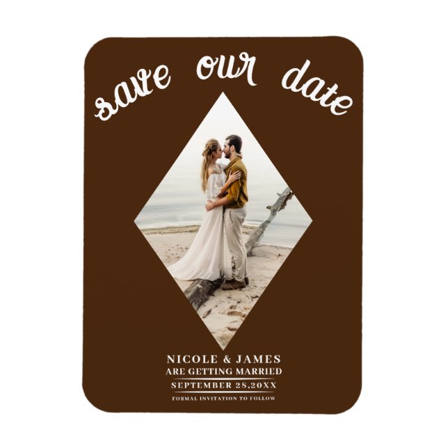 Dark Brown Diamond Photo Wedding Save the Date Magnet (Vertical)