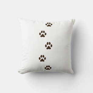Dark Brown Dog Paw Prints Canine Tracks White Cushion
