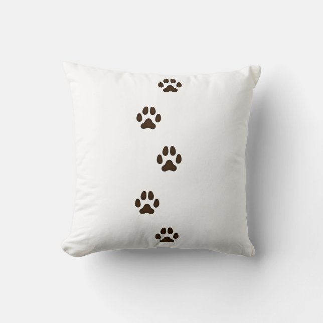 Dark Brown Dog Paw Prints Canine Tracks White Cushion (Front)