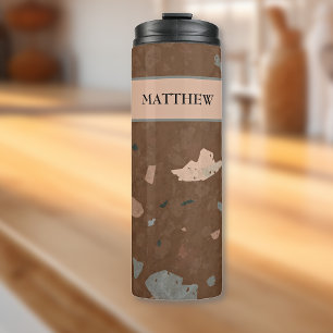 Dark Brown & Earth Tones Terrazzo Pattern 12oz Thermal Tumbler