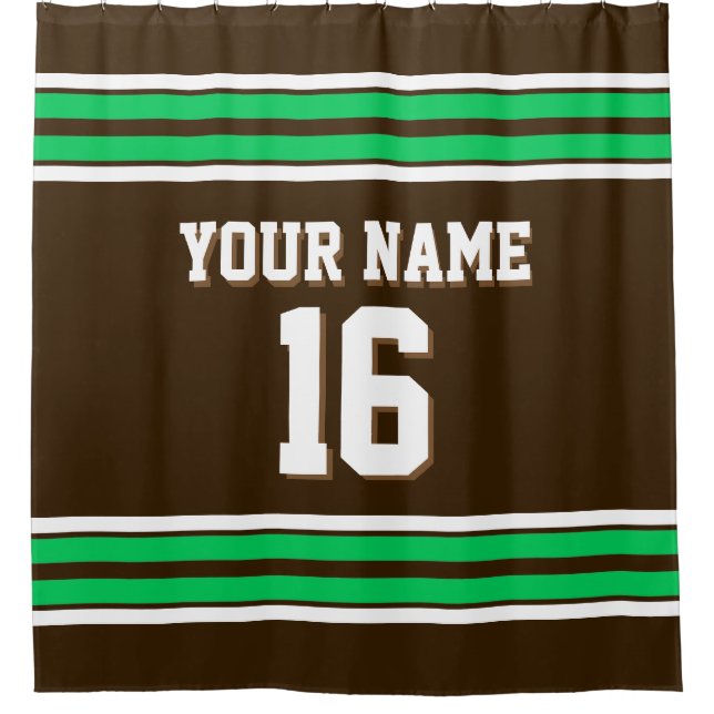 Dark Brown Emerald Green Wht Stripes Sports Jersey Shower Curtain (Front)