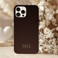 Dark Brown Faux Leather and Gold Monogram Initials