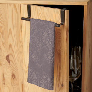 Dark Brown Floral Damask Pattern - Kitchen Towel
