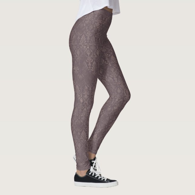 Dark Brown Floral Damask Pattern - Leggings (Right)