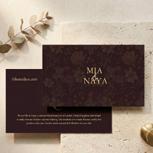 Dark Brown Floral Gold Logo Skincare Business Card
