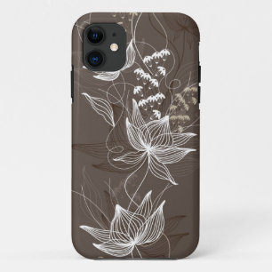 Dark Brown Floral Pattern iPhone 11 Case