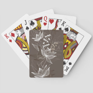 Dark Brown Floral Pattern Playing Cards