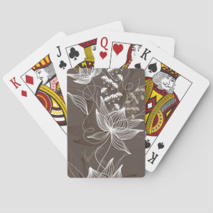 Dark Brown Floral Pattern Playing Cards