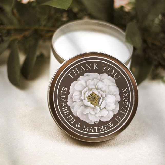 Dark Brown Floral Wedding Thank You  Classic Round Sticker (Creator Uploaded)