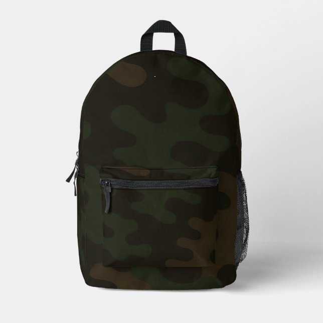 Dark Brown Forest Green Rich Earthy Camouflage Printed Backpack (Front)
