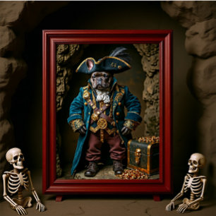 Dark Brown French Bulldog Blue Pirate Poster