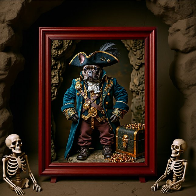 Dark Brown French Bulldog Blue Pirate Poster (Creator Uploaded)