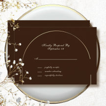 Dark Brown Gold Arch Frame Beige Script RSVP 