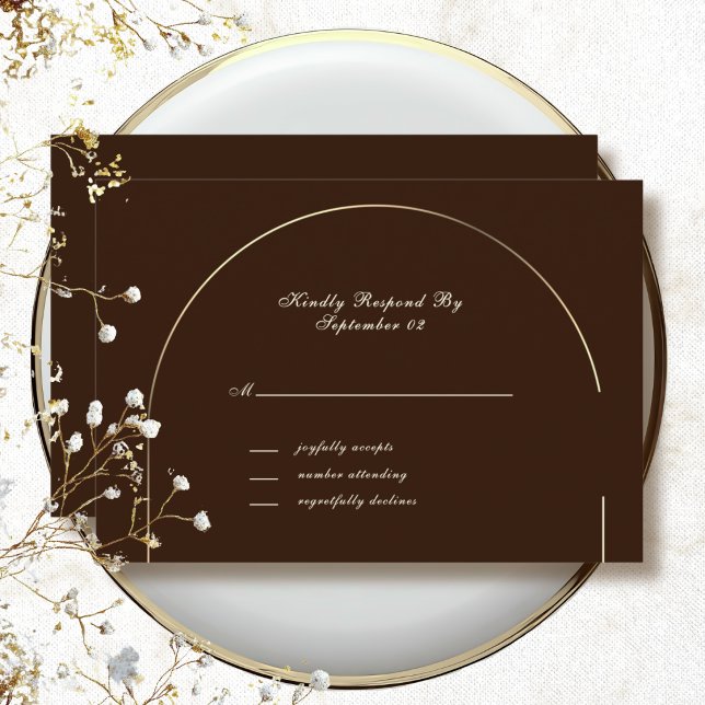 Dark Brown Gold Arch Frame Beige Script RSVP  (Creator Uploaded)