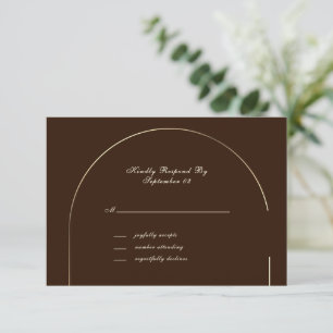 Dark Brown Gold Arch Frame Beige Script RSVP 