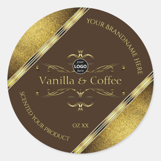 Dark Brown Gold Glitter Borders Product Label Logo (Front)
