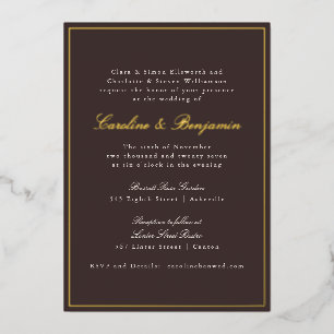 Dark Brown Gold Script Formal Wedding Elegant